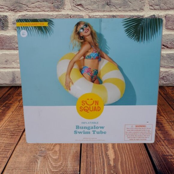 Sun Squad Pool Swim 42’ Inflatable Tube Ring Float Yellow White Stripes New - Picture 4 of 4